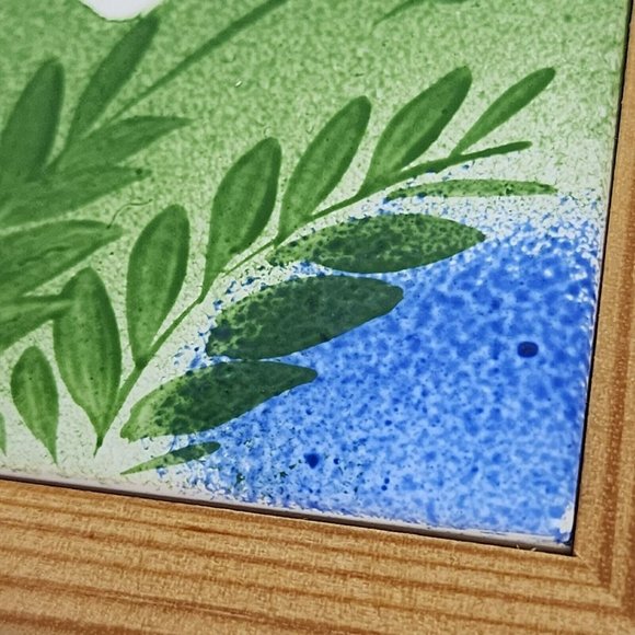 Helina Tilk Hand Painted Tile Trivet Snow Birds Berries Red Breasted Blue Sky - Picture 7 of 8